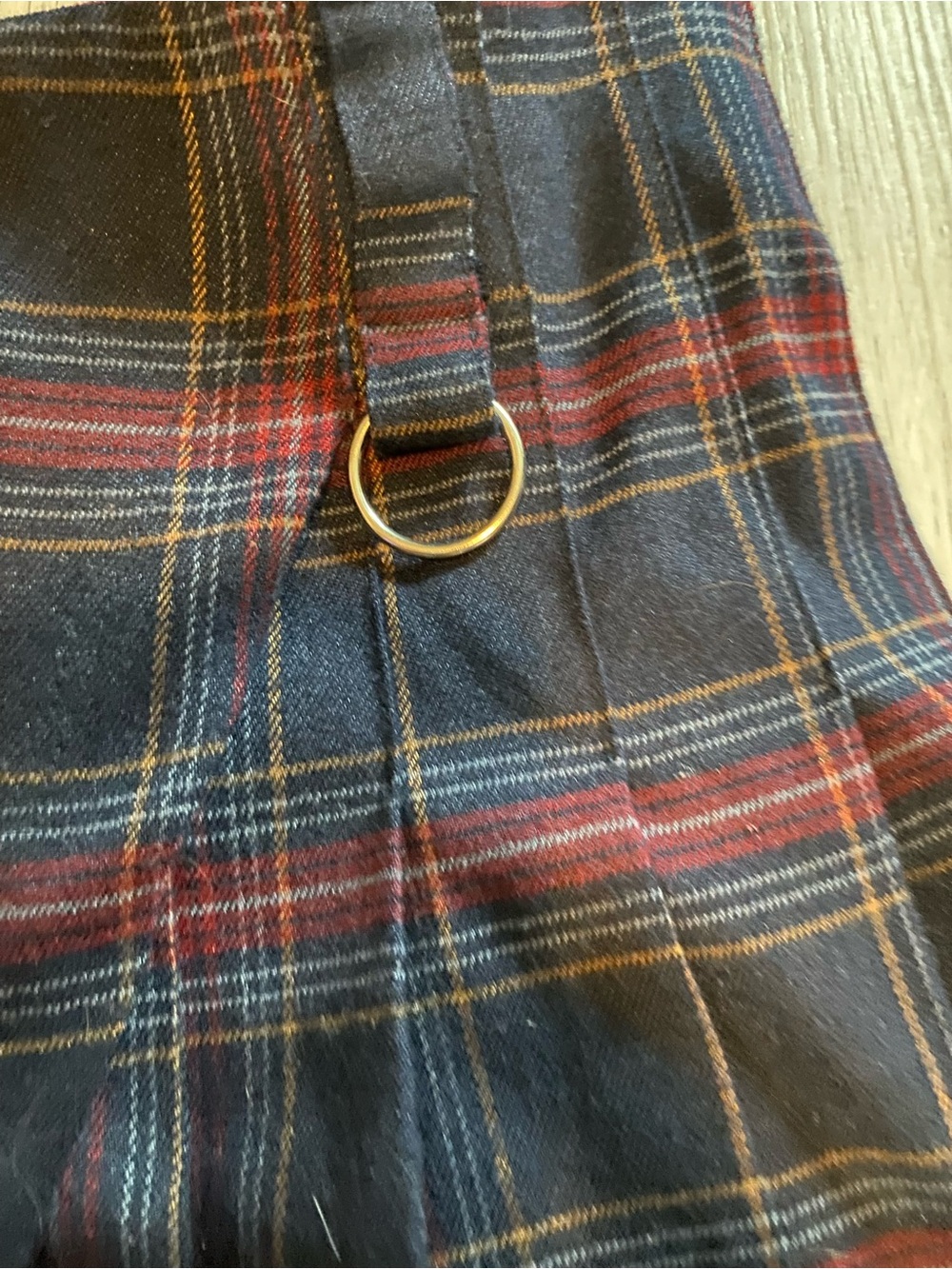 Plaid Pleated Skort with D-Ring Accent - Navy & Burgundy - Picture 3 of 6